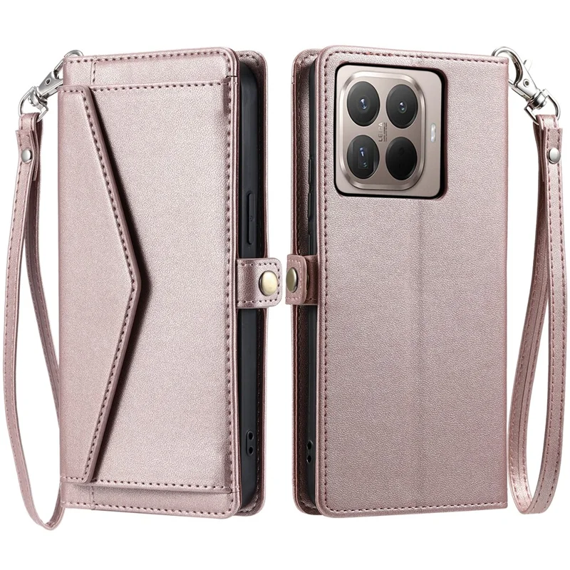 Xiaomi 15T Pro Lederetui mit Handgelenkschlaufe Brieftasche Ständer Handyhülle - Roségold