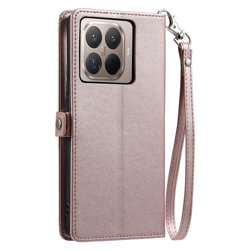 Xiaomi 15T Pro Lederetui mit Handgelenkschlaufe Brieftasche Ständer Handyhülle - Roségold