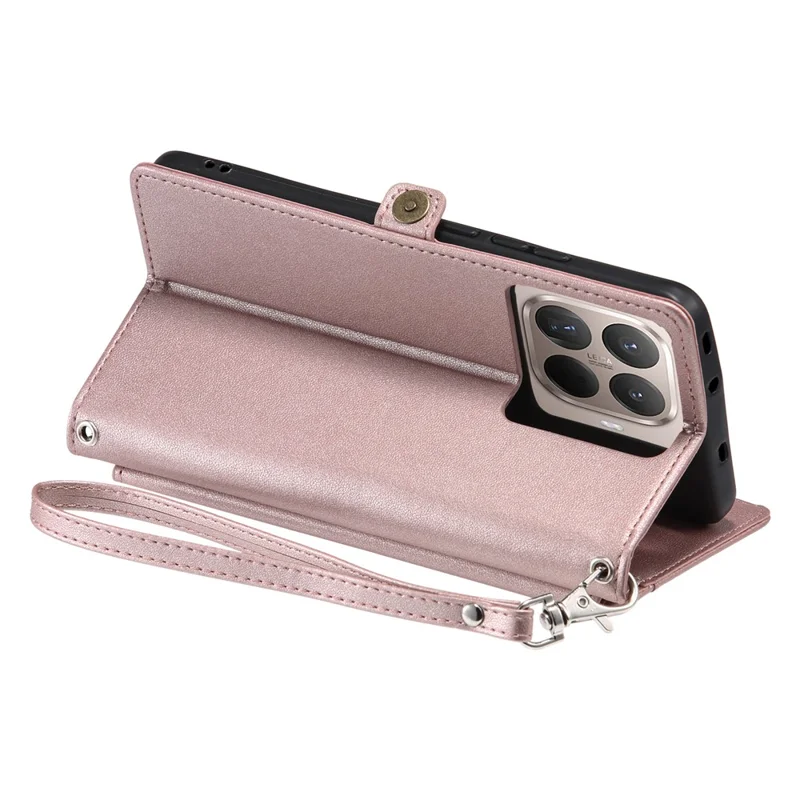 Xiaomi 15T Pro Lederetui mit Handgelenkschlaufe Brieftasche Ständer Handyhülle - Roségold