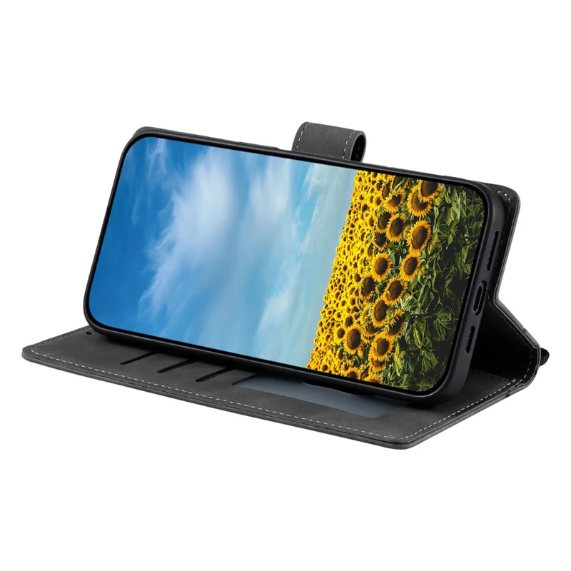 For Xiaomi 15T Pro Case Imprinted Totem Skin Feel Wallet Leather Phone Cover with Hand Strap - Grey