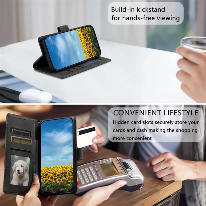 For Xiaomi 15T Pro Case Imprinted Totem Skin Feel Wallet Leather Phone Cover with Hand Strap - Grey