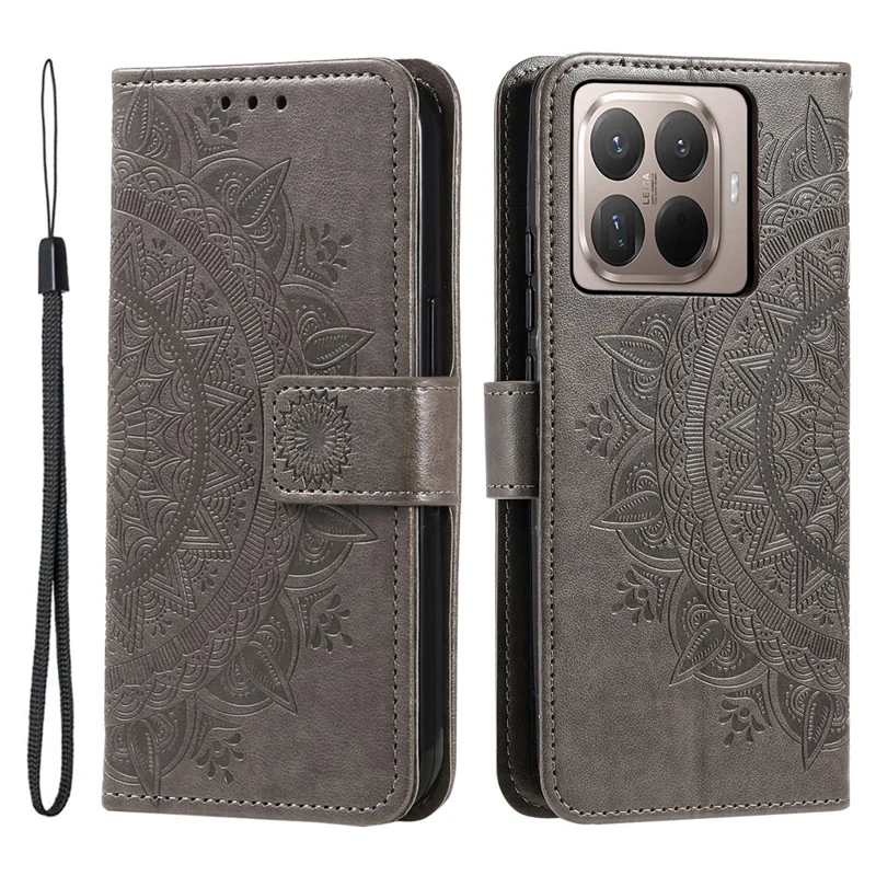 Xiaomi 15T Pro Ständer-Hülle mit geprägtem Totem-PU-Leder-Brieftasche Handyhülle mit Handschlaufe - Grau
