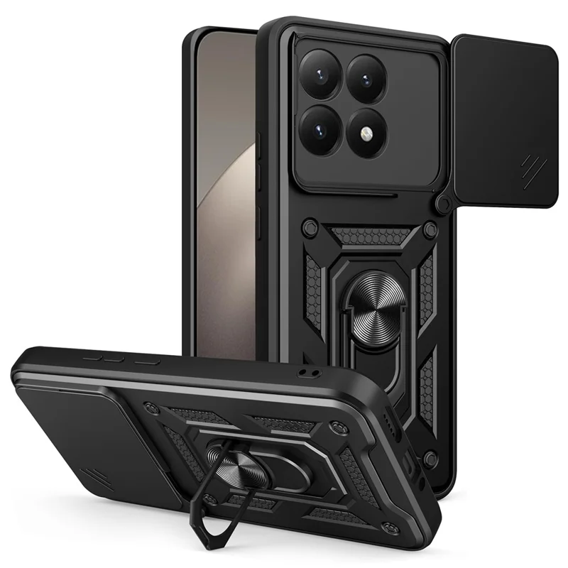 AMORUS Para Caso Xiaomi 15T Suporte Kickstand PC + Capa de Telefone TPU com Slider de Lente da Câmera - Preto