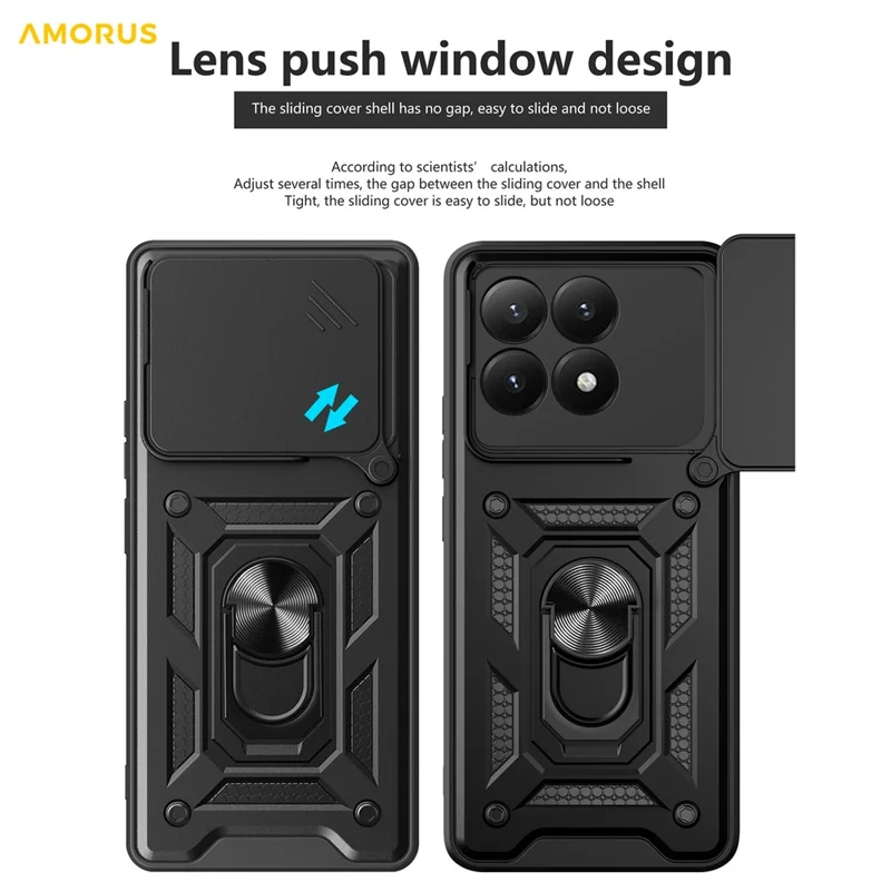 AMORUS Para Caso Xiaomi 15T Suporte Kickstand PC + Capa de Telefone TPU com Slider de Lente da Câmera - Preto