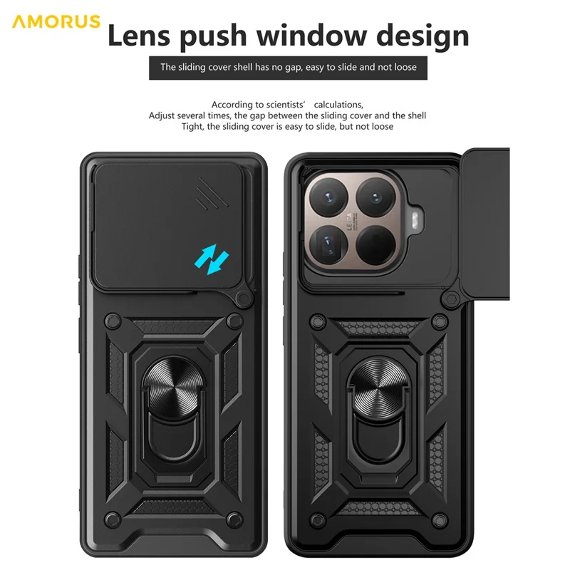 AMORUS Per Xiaomi 15T Pro Custodia Supporto PC + TPU Copertura Telefono con Slider Obiettivo Fotocamera - Nero