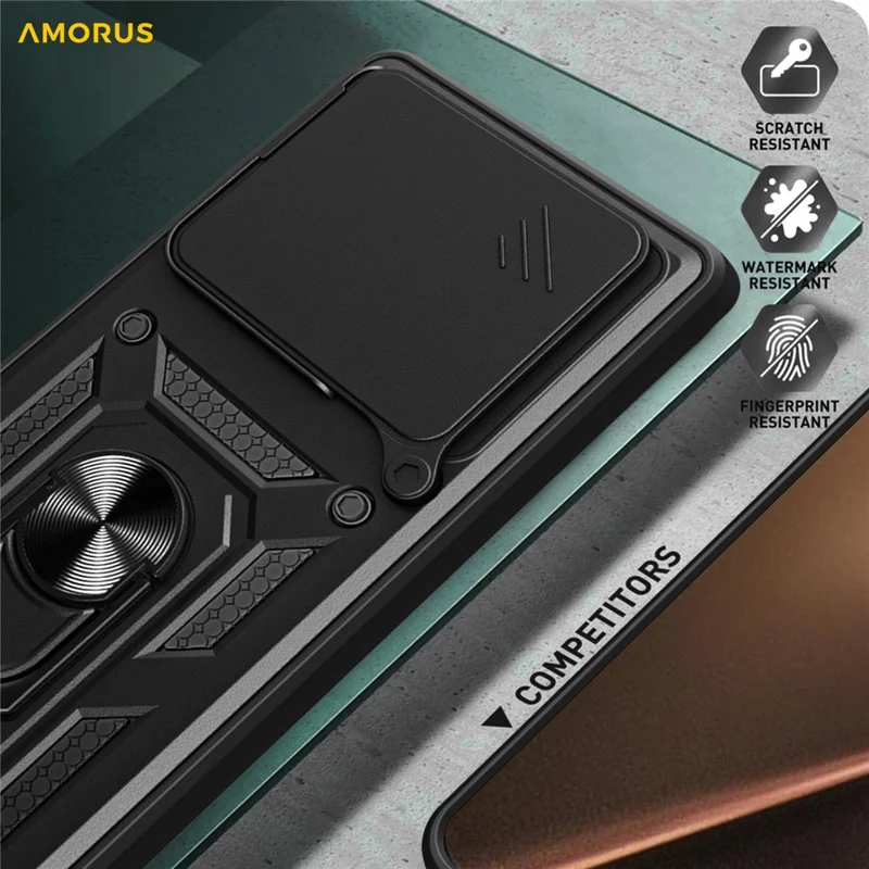AMORUS Per Xiaomi 15T Pro Custodia Supporto PC + TPU Copertura Telefono con Slider Obiettivo Fotocamera - Nero