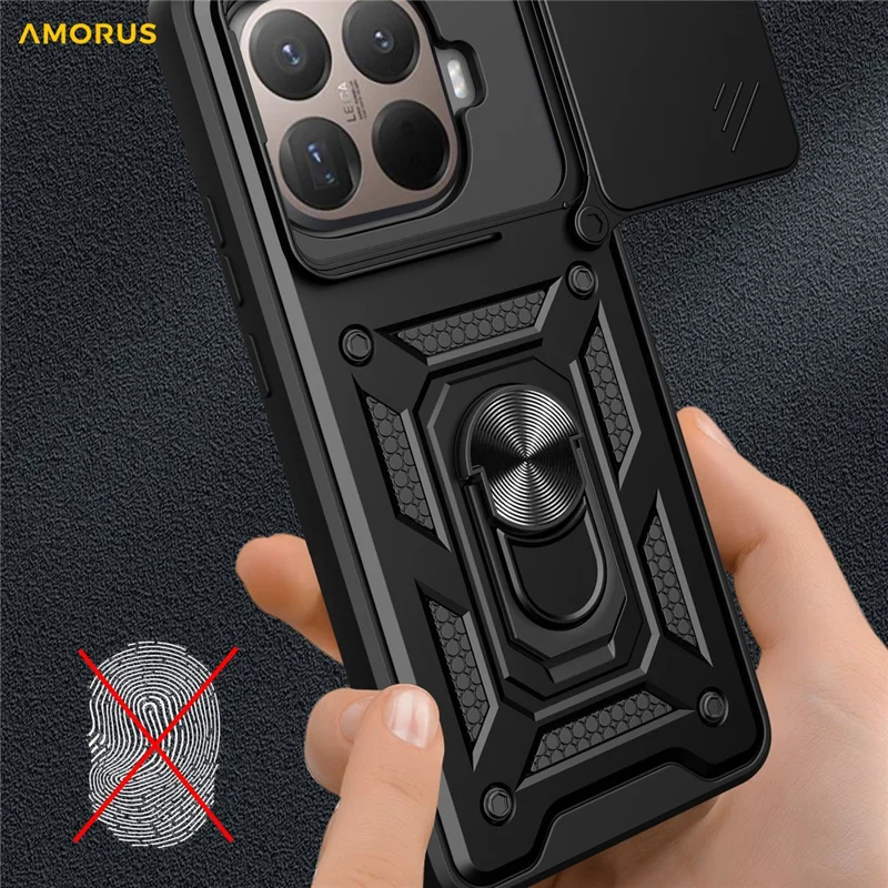AMORUS Per Xiaomi 15T Pro Custodia Supporto PC + TPU Copertura Telefono con Slider Obiettivo Fotocamera - Nero