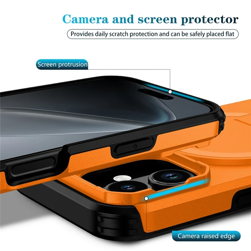 Bulk Purchasing For iPhone 17 Magnetic Phone Case PC + TPU Cover with Hidden Kickstand and Sliding Camera Cover - Orange