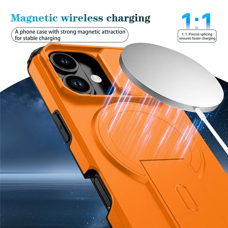 Bulk Purchasing For iPhone 17 Magnetic Phone Case PC + TPU Cover with Hidden Kickstand and Sliding Camera Cover - Orange