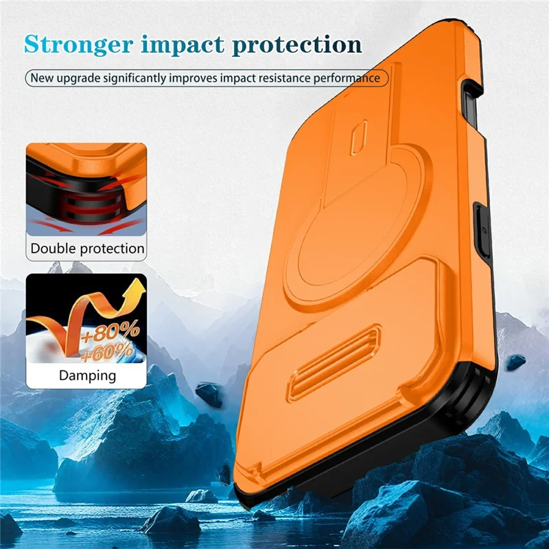 Bulk Purchasing For iPhone 17 Pro Magnetic Phone Case PC + TPU Cover with Hidden Kickstand and Sliding Camera Cover - Orange