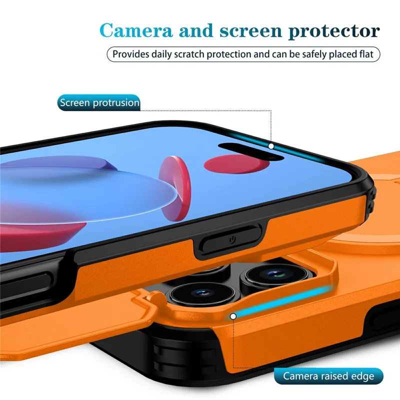 Bulk Purchasing For iPhone 17 Pro Magnetic Phone Case PC + TPU Cover with Hidden Kickstand and Sliding Camera Cover - Orange