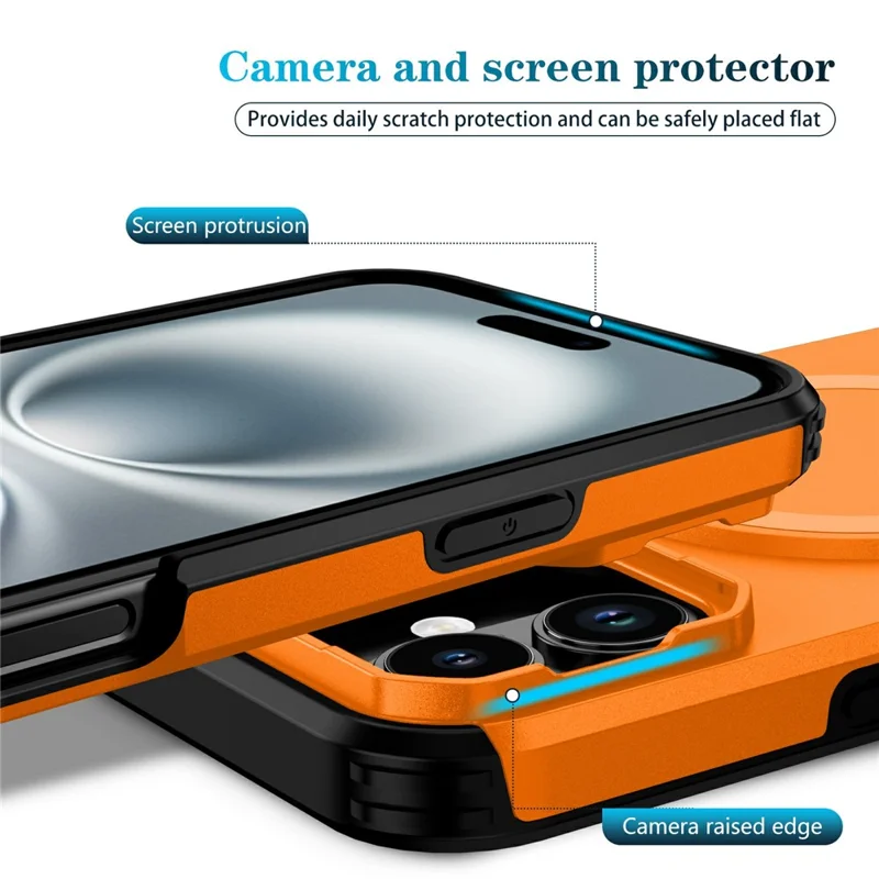 Bulk Purchasing For iPhone 16 Magnetic Phone Case PC + TPU Cover with Hidden Kickstand and Sliding Camera Cover - Orange