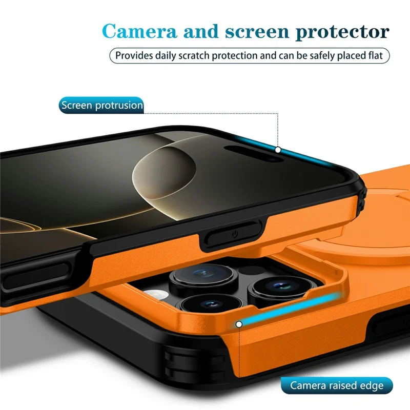 Bulk Purchasing For iPhone 16 Pro Max Magnetic Phone Case PC + TPU Cover with Hidden Kickstand and Sliding Camera Cover - Orange