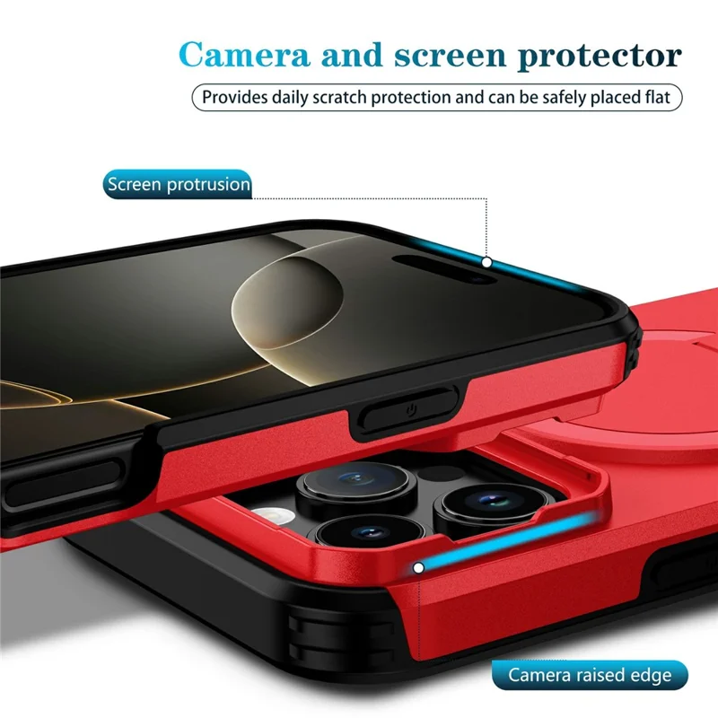 Großhandel für iPhone 16 Pro Max Magnetische Handyhülle PC + TPU Schutzhülle mit verstecktem Ständer und schiebbare Kameraabdeckung - Rot
