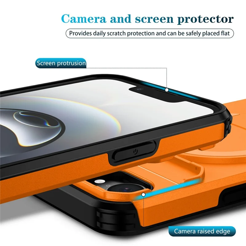 Compra al por mayor de la funda magnética para iPhone 16e, cubierta de PC + TPU con soporte oculto y cubierta deslizante para la cámara - Naranja