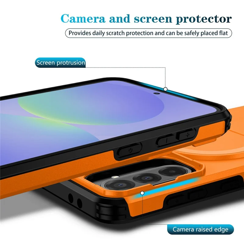 Compra em Massa para Samsung Galaxy A36 5G / A56 5G Capa de Telefone Magnética PC + Capa TPU com Suporte Oculto e Tampa Deslizante da Câmera - Laranja