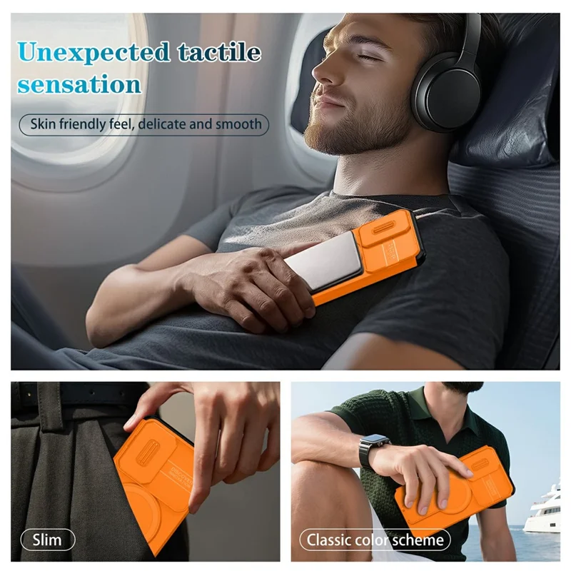 Compra em Massa para Samsung Galaxy A36 5G / A56 5G Capa de Telefone Magnética PC + Capa TPU com Suporte Oculto e Tampa Deslizante da Câmera - Laranja