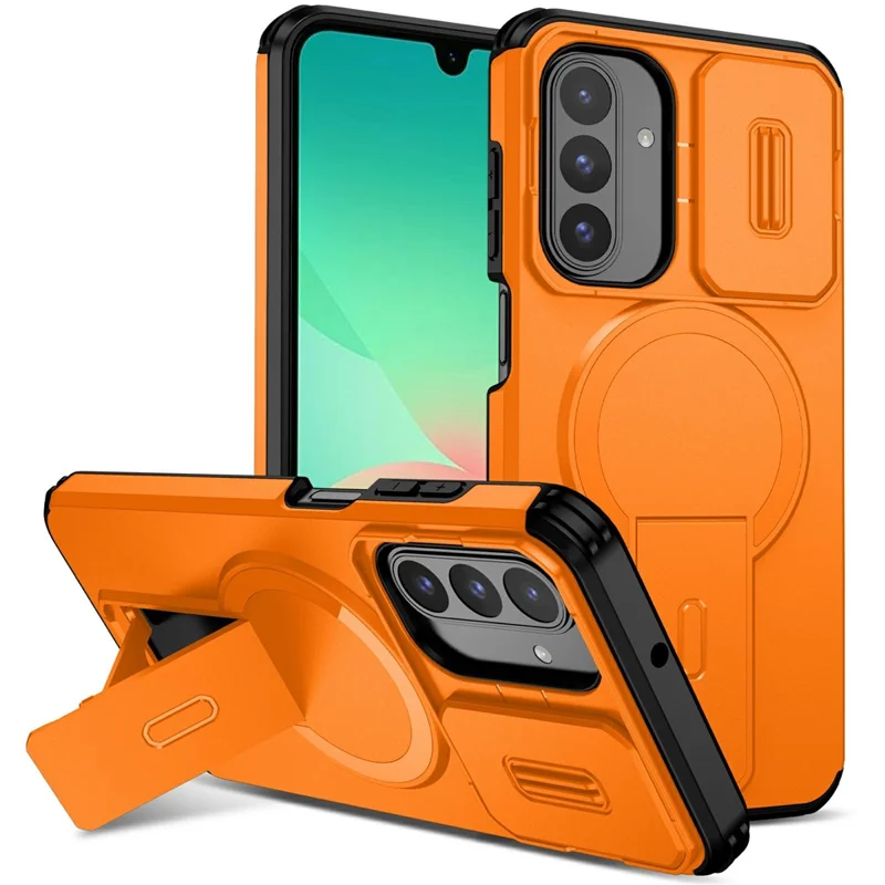 Bulk Purchasing For Samsung Galaxy A17 5G  /  A26 5G Magnetic Phone Case PC + TPU Cover with Hidden Kickstand and Sliding Camera Cover - Orange