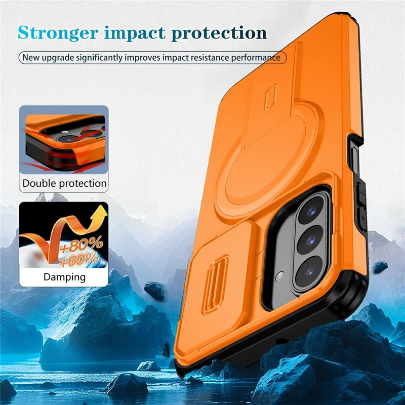 Bulk Purchasing For Samsung Galaxy A17 5G  /  A26 5G Magnetic Phone Case PC + TPU Cover with Hidden Kickstand and Sliding Camera Cover - Orange