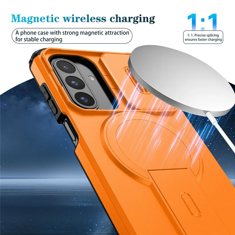 Bulk Purchasing For Samsung Galaxy A17 5G  /  A26 5G Magnetic Phone Case PC + TPU Cover with Hidden Kickstand and Sliding Camera Cover - Orange