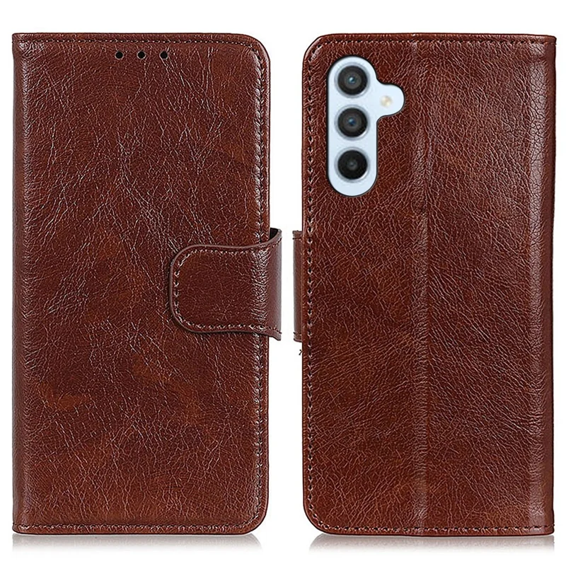 For Samsung Galaxy S26 Case Nappa Texture Split Leather Wallet Phone Cover - Brown