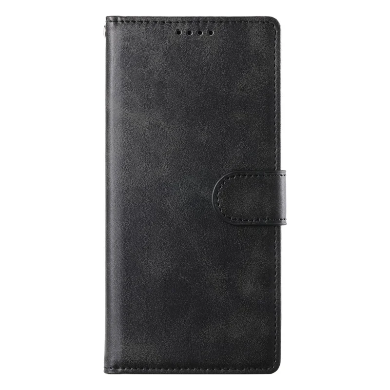 iPhone Air Case Stand Wallet Kalbleder-Textur PU-Leder Flip Handyhülle mit Handgelenkschlaufe - Schwarz