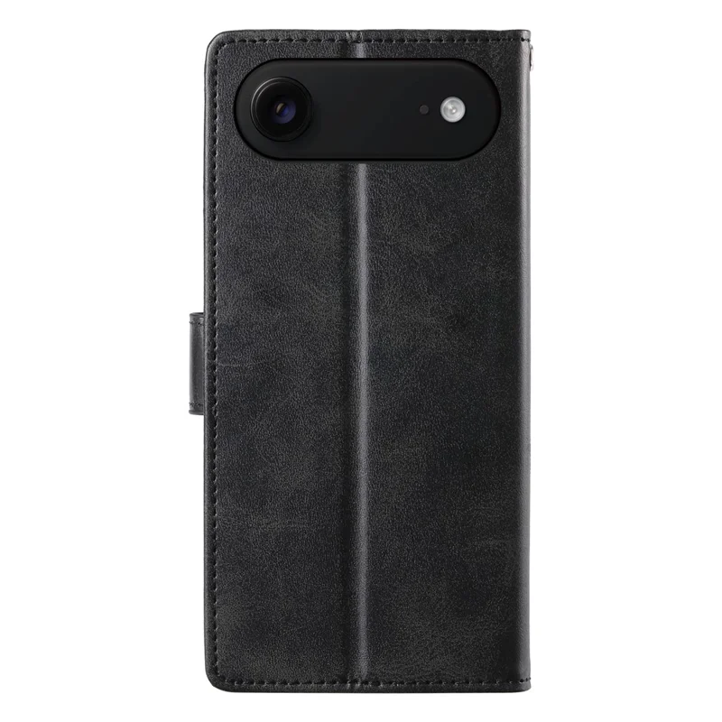 iPhone Air Case Stand Wallet Kalbleder-Textur PU-Leder Flip Handyhülle mit Handgelenkschlaufe - Schwarz