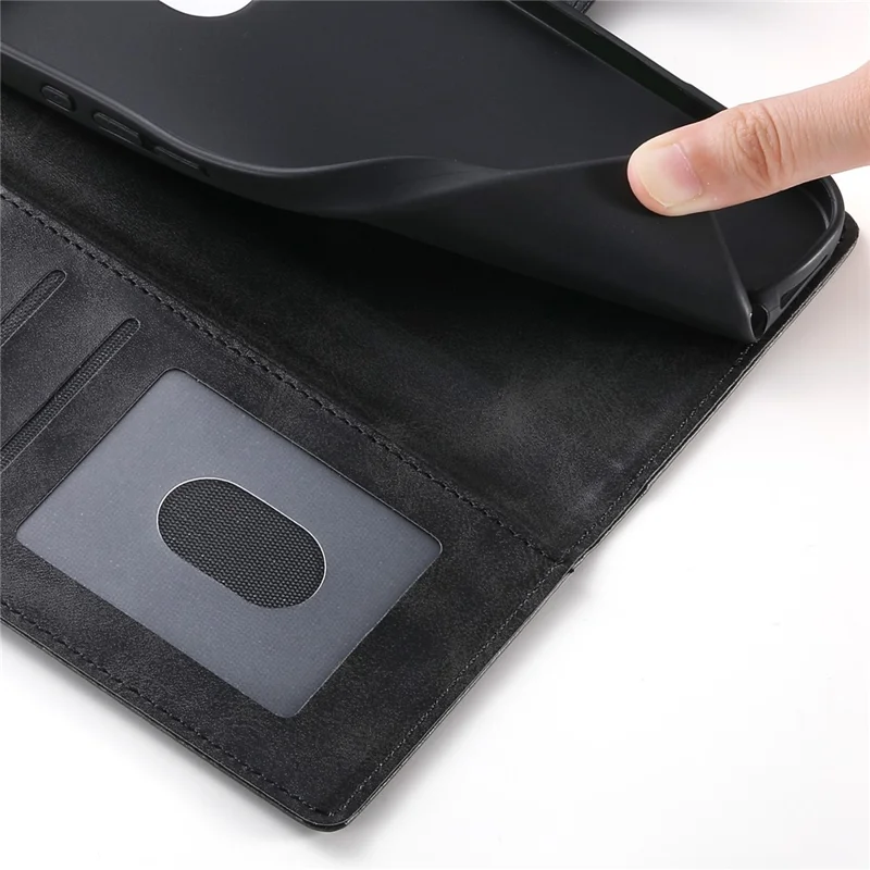 iPhone Air Case Stand Wallet Kalbleder-Textur PU-Leder Flip Handyhülle mit Handgelenkschlaufe - Schwarz