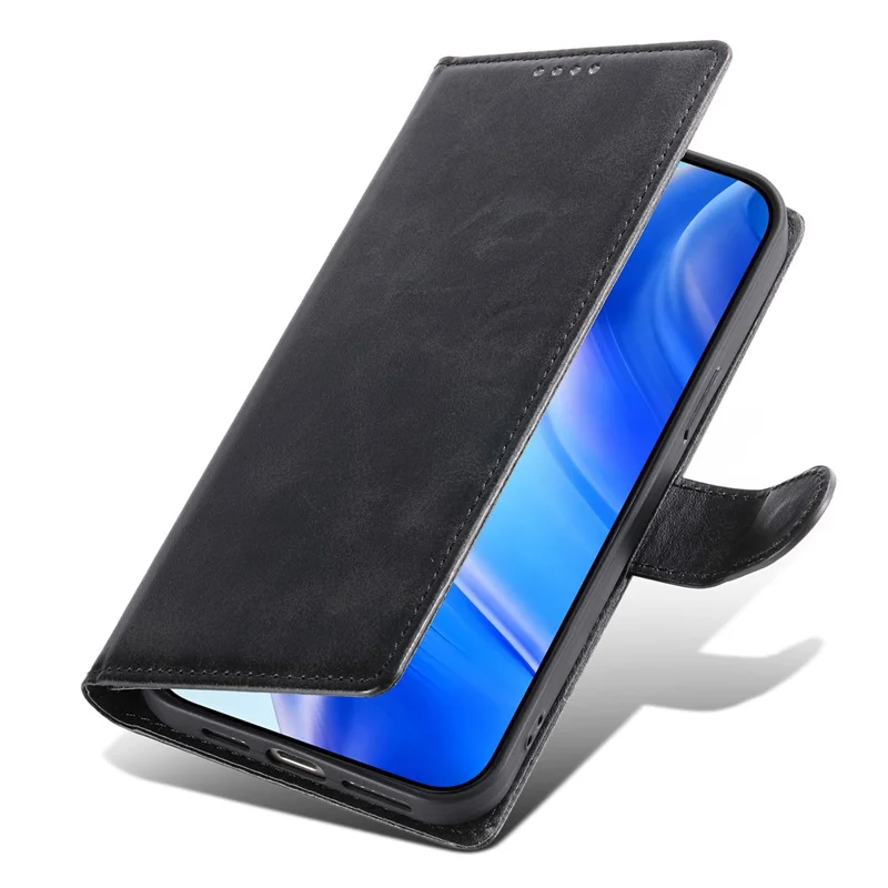 iPhone 16 Pro Hülle Stand Geldbörse Kalbleder-Textur PU-Leder Flip-Handy-Hülle mit Handschlaufe - Schwarz