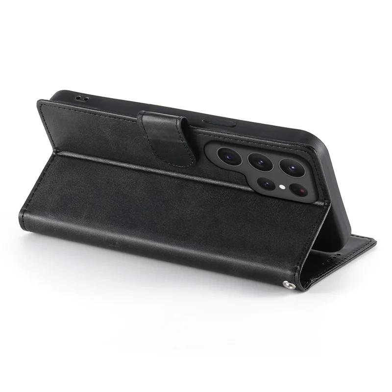 Samsung Galaxy S24 Ultra Hülle Ständer Brieftasche Kalbsleder-Textur PU-Leder Flip Handyhülle mit Handschlaufe - Schwarz