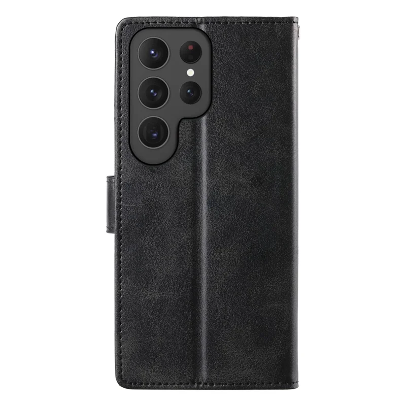 Samsung Galaxy S24 Ultra Hülle Ständer Brieftasche Kalbsleder-Textur PU-Leder Flip Handyhülle mit Handschlaufe - Schwarz