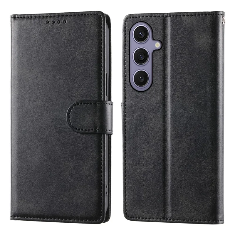 Para Samsung Galaxy S25+ / Capa S24+ Suporte Carteira Textura de Bezerro Couro PU Flip Phone Cover com Alça de Pulso - Preto