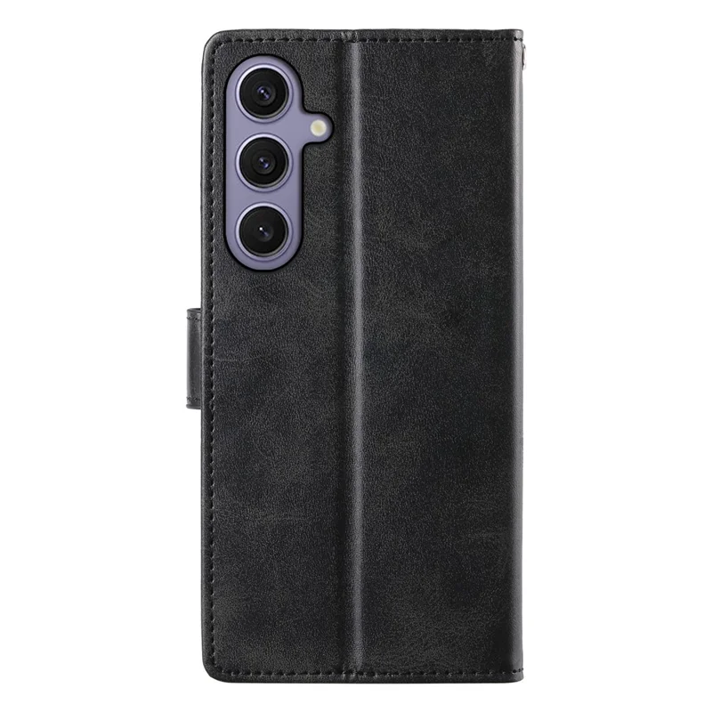 Para Samsung Galaxy S25+ / Capa S24+ Suporte Carteira Textura de Bezerro Couro PU Flip Phone Cover com Alça de Pulso - Preto