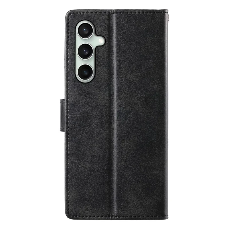 Funda tipo cartera con soporte para Samsung Galaxy S24 FE, textura de piel de ternero, cubierta de teléfono abatible de cuero PU con correa de muñeca - Negro