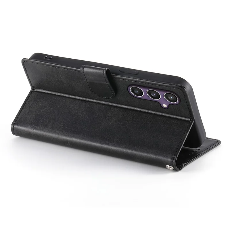 Capa Carteira com Suporte para Samsung Galaxy S25 / S24 em Couro PU Textura de Bezerro, Capa de Telefone Flip com Alça de Pulso - Preto