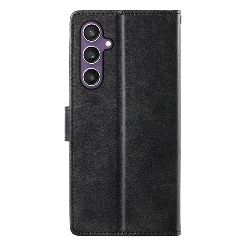 Capa Carteira com Suporte para Samsung Galaxy S25 / S24 em Couro PU Textura de Bezerro, Capa de Telefone Flip com Alça de Pulso - Preto