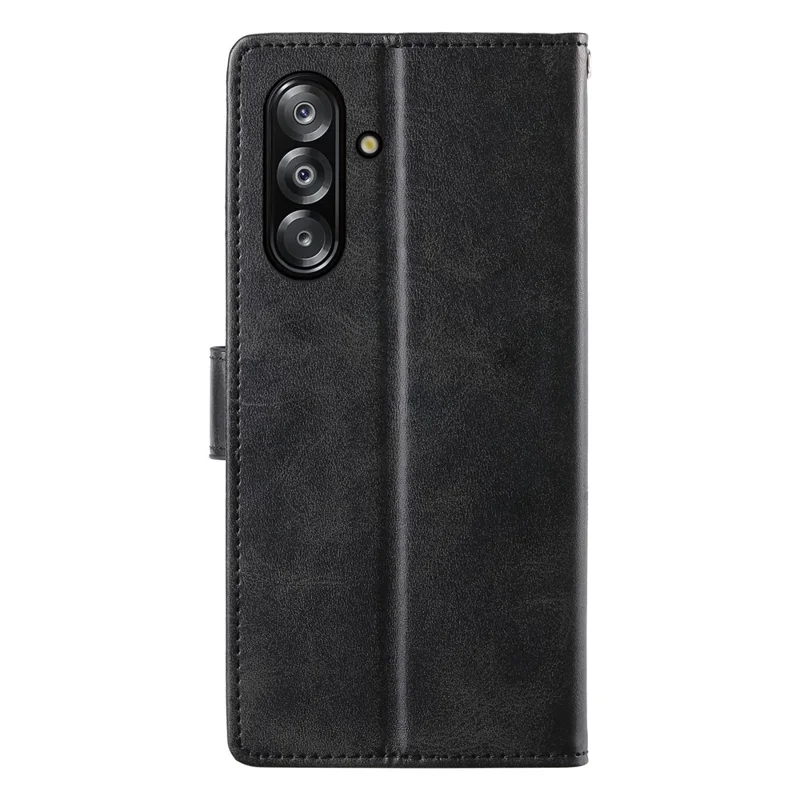 Futera portfelowa do Samsung Galaxy A26 5G / A17 5G / A17 4G / A16 5G / A16 4G, pokrowiec typu flip z teksturą skóry cielęcej, z paskiem na nadgarstek - czarny