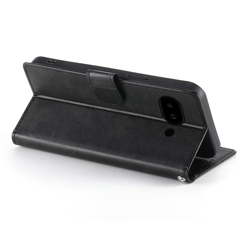 For Google Pixel 9a Case Stand Wallet Calf Texture PU Leather Flip Phone Cover with Wrist Strap - Black