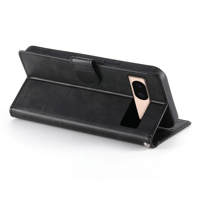For Google Pixel 8a Case Stand Wallet Calf Texture PU Leather Flip Phone Cover with Wrist Strap - Black