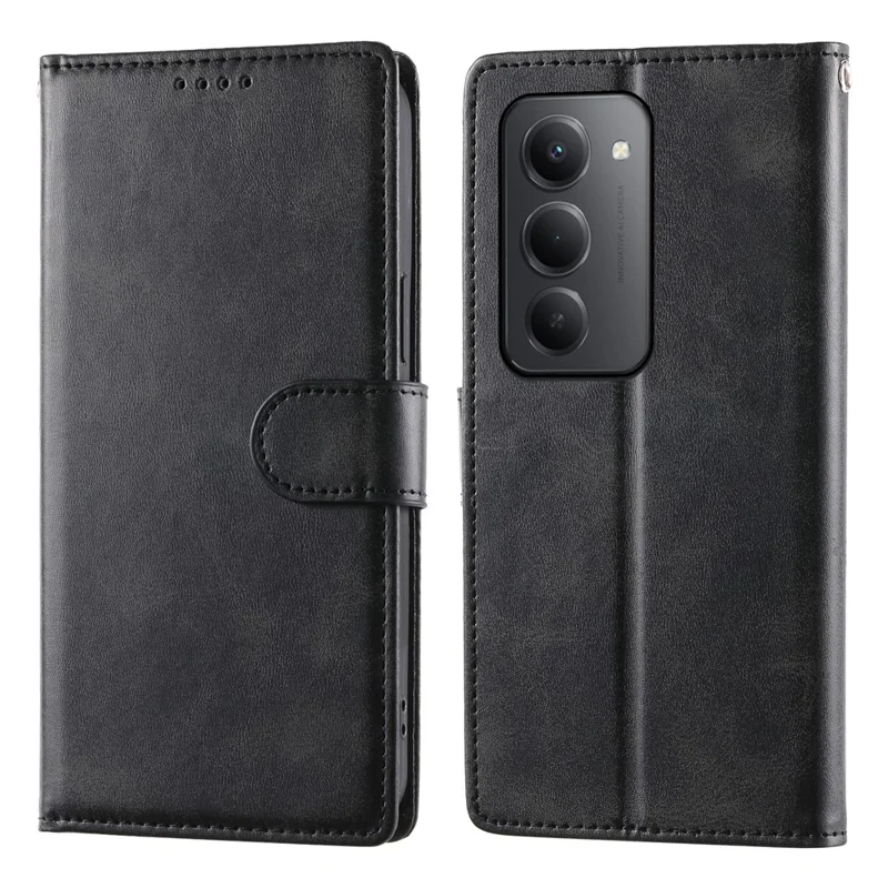 Für Xiaomi Redmi 15 4G (EU) (171 mm) Hülle, Ständer, Brieftasche, Kalbleder-Textur, PU-Leder, Flip-Handyhülle mit Handschlaufe - Schwarz