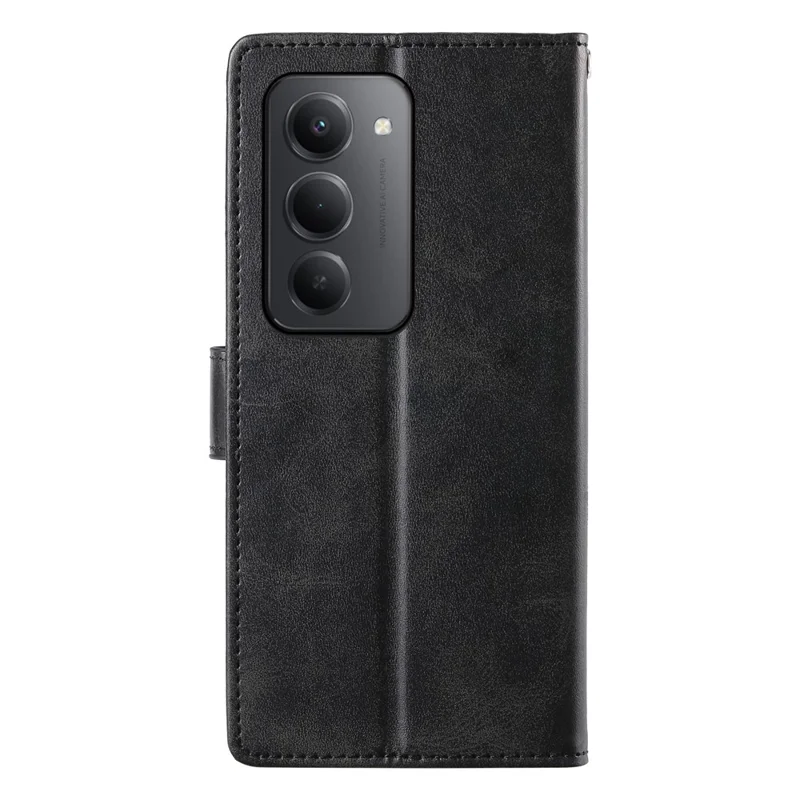 Für Xiaomi Redmi 15 4G (EU) (171 mm) Hülle, Ständer, Brieftasche, Kalbleder-Textur, PU-Leder, Flip-Handyhülle mit Handschlaufe - Schwarz