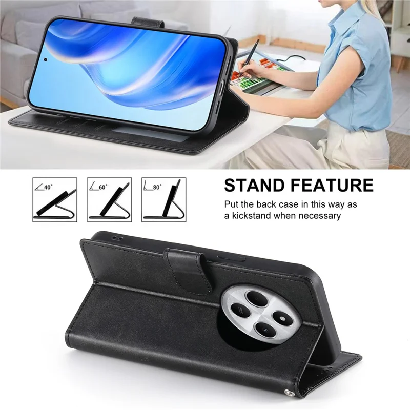 Flip Case til Xiaomi Redmi 14C 4G med ståplade, wallet og kvitstruktur i PU-læder - Sort