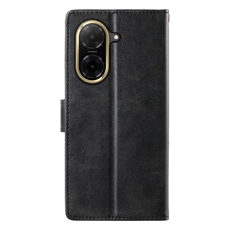 For Xiaomi Redmi A5 NFC (EU) (173.45mm) Case Stand Wallet Calf Texture PU Leather Flip Phone Cover with Wrist Strap - Black