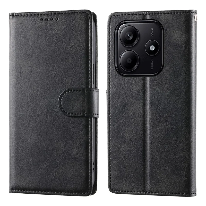 Per Xiaomi Redmi Note 14 5G Custodia Stand Portafoglio Texture Vitello PU Pelle Flip Cover Telefono con Cinturino da Polso - Nero