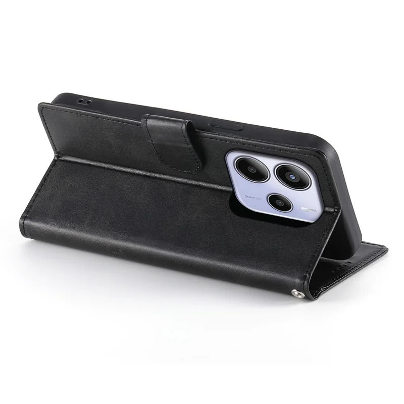 Per Xiaomi Redmi Note 14 4G (163,25 mm) Custodia Stand Portafoglio Texture Vitello PU Pelle Flip Cover Telefono con Cinturino da Polso - Nero