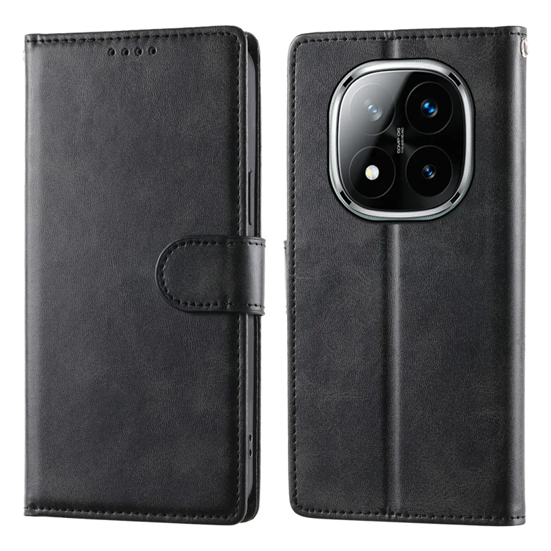 Per Xiaomi Redmi Note 14 Pro 4G Custodia Stand Portafoglio Texture Vitello PU Pelle Flip Cover per Telefono con Cinturino da Polso - Nero