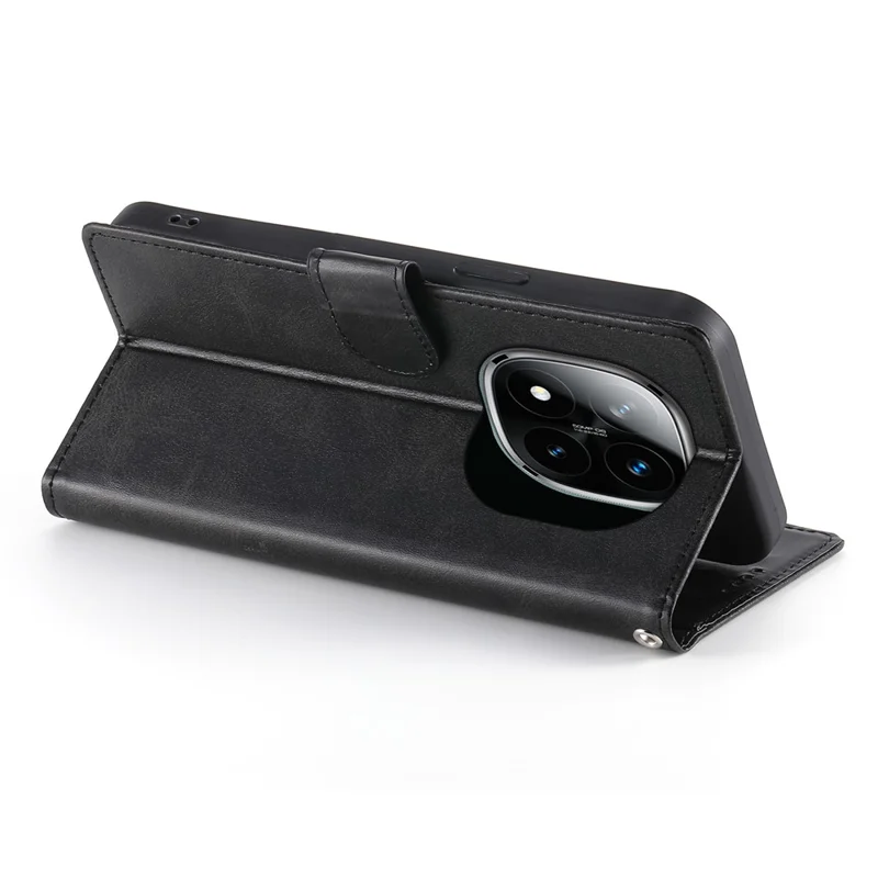 Per Xiaomi Redmi Note 14 Pro 4G Custodia Stand Portafoglio Texture Vitello PU Pelle Flip Cover per Telefono con Cinturino da Polso - Nero