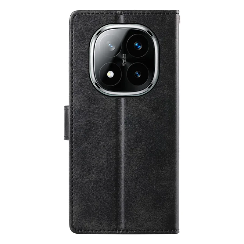 Per Xiaomi Redmi Note 14 Pro 4G Custodia Stand Portafoglio Texture Vitello PU Pelle Flip Cover per Telefono con Cinturino da Polso - Nero