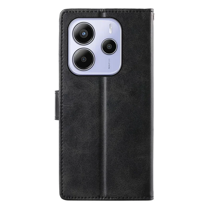 Für Xiaomi Redmi Note 14 4G (164,84 mm) Hülle, Ständer, Geldbörse, Kalbleder-Textur, PU-Leder, Flip-Handyhülle mit Handschlaufe - Schwarz