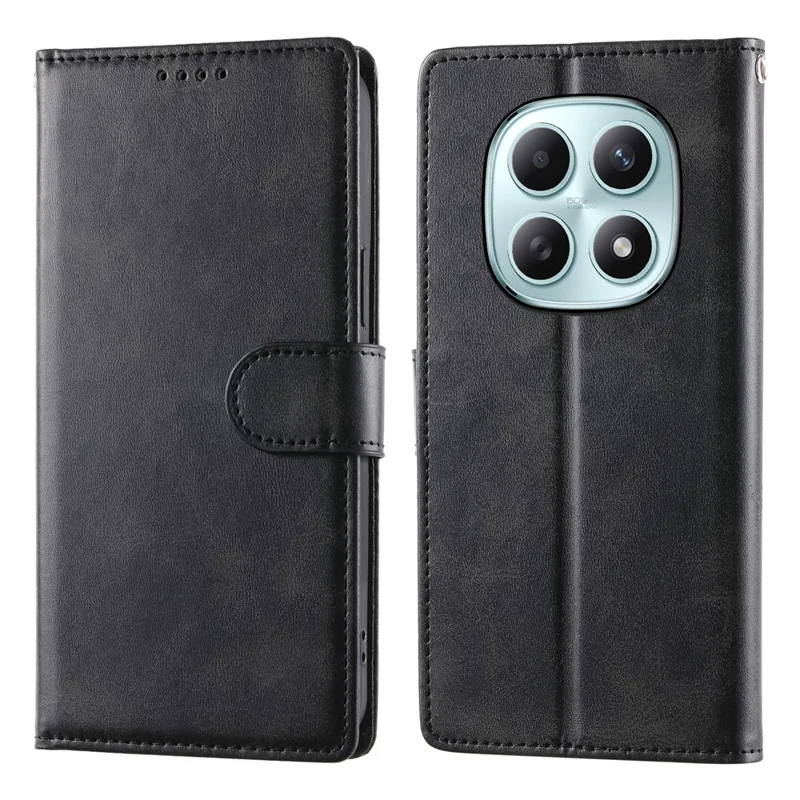 For Xiaomi Poco M8 5G / Redmi Note 15 5G (Global) Case Stand Wallet Calf Texture PU Leather Flip Phone Cover with Wrist Strap - Black